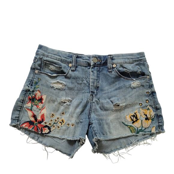 Blank NYC Size 28 Floral Embroidered Hiker Cutoff Jean Shorts Boho Festival - Picture 1 of 9